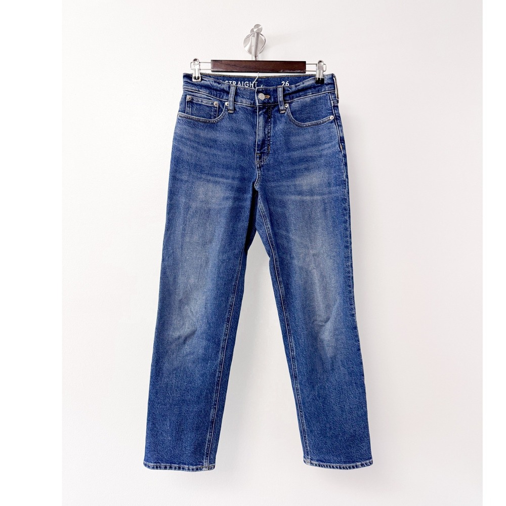 J.Crew Classic Straight High Rise Jeans Medium Wash Blue BF694 Womens 26